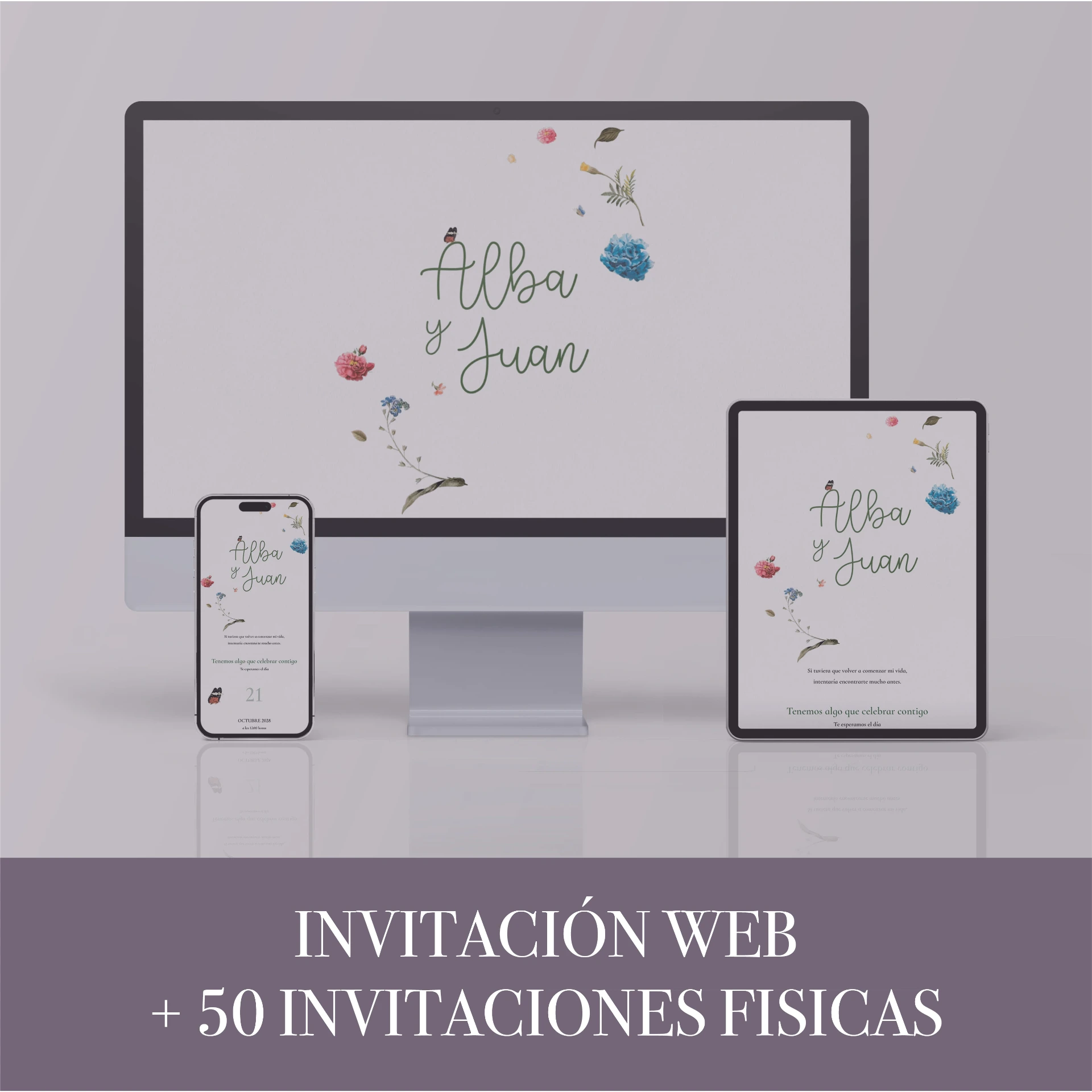 PACK INVITACIÓN DE BODA DIGITAL + 50 INVITACIONES FÍSICAS