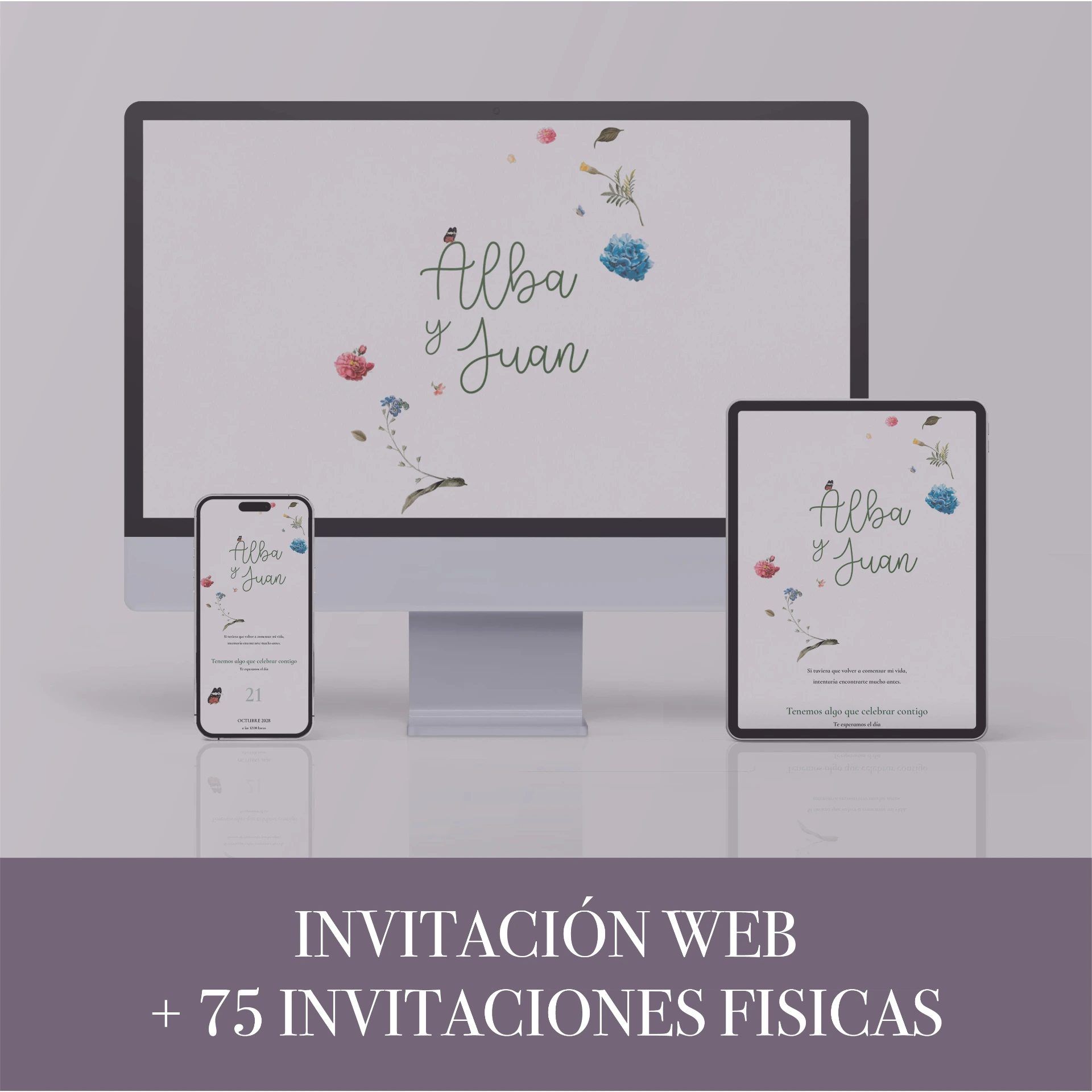 PACK INVITACIÓN DE BODA DIGITAL + 75 INVITACIONES FÍSICAS