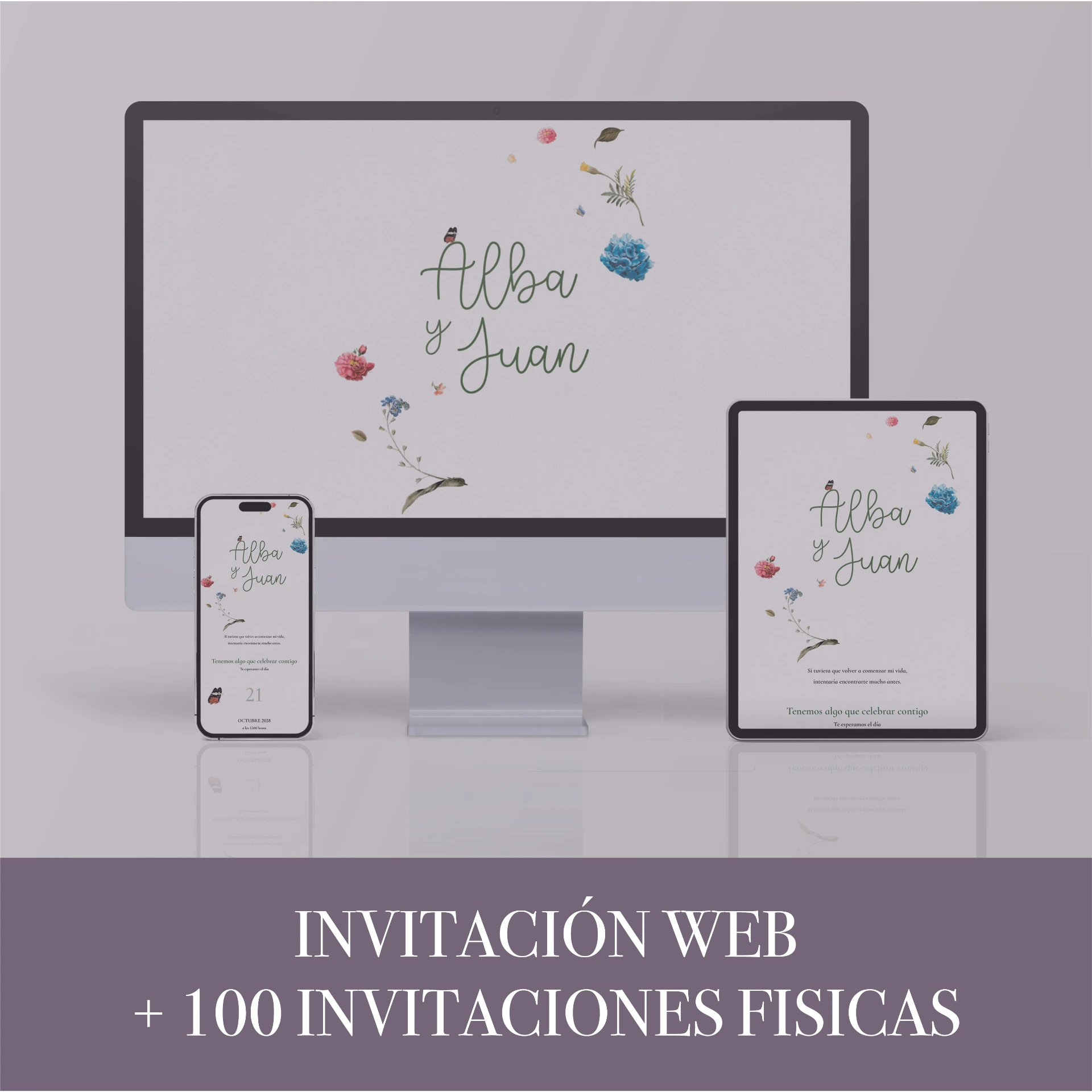 PACK INVITACIÓN DE BODA DIGITAL + 100 INVITACIONES FÍSICAS
