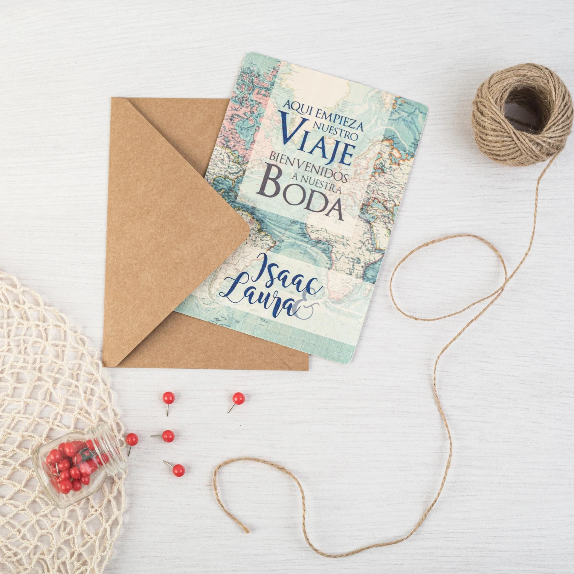 INVITACIÓN DE BODA POLAROID MAP (SI, AZUL CIELO)