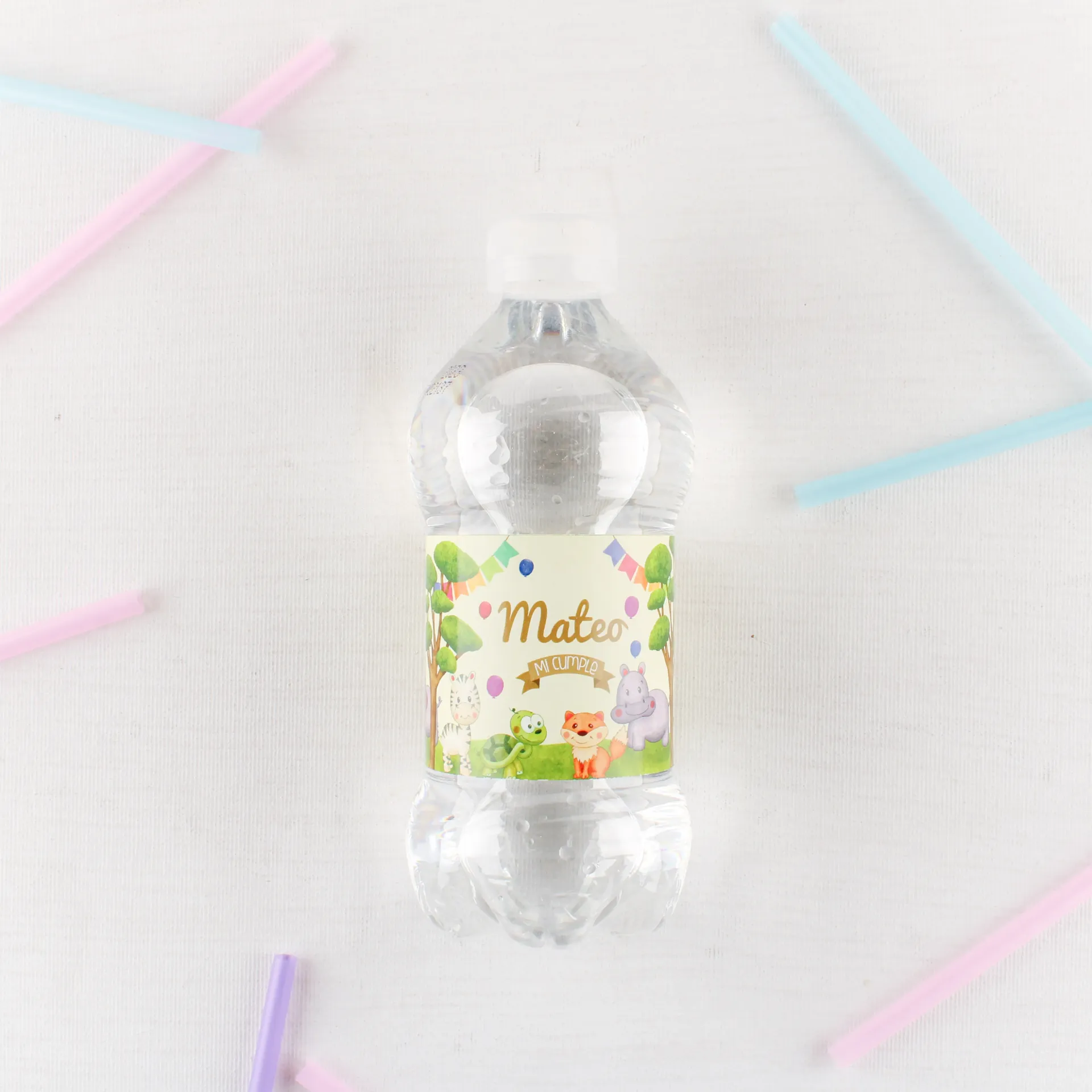 Agua con fiesta · Pegatina botella personalizada