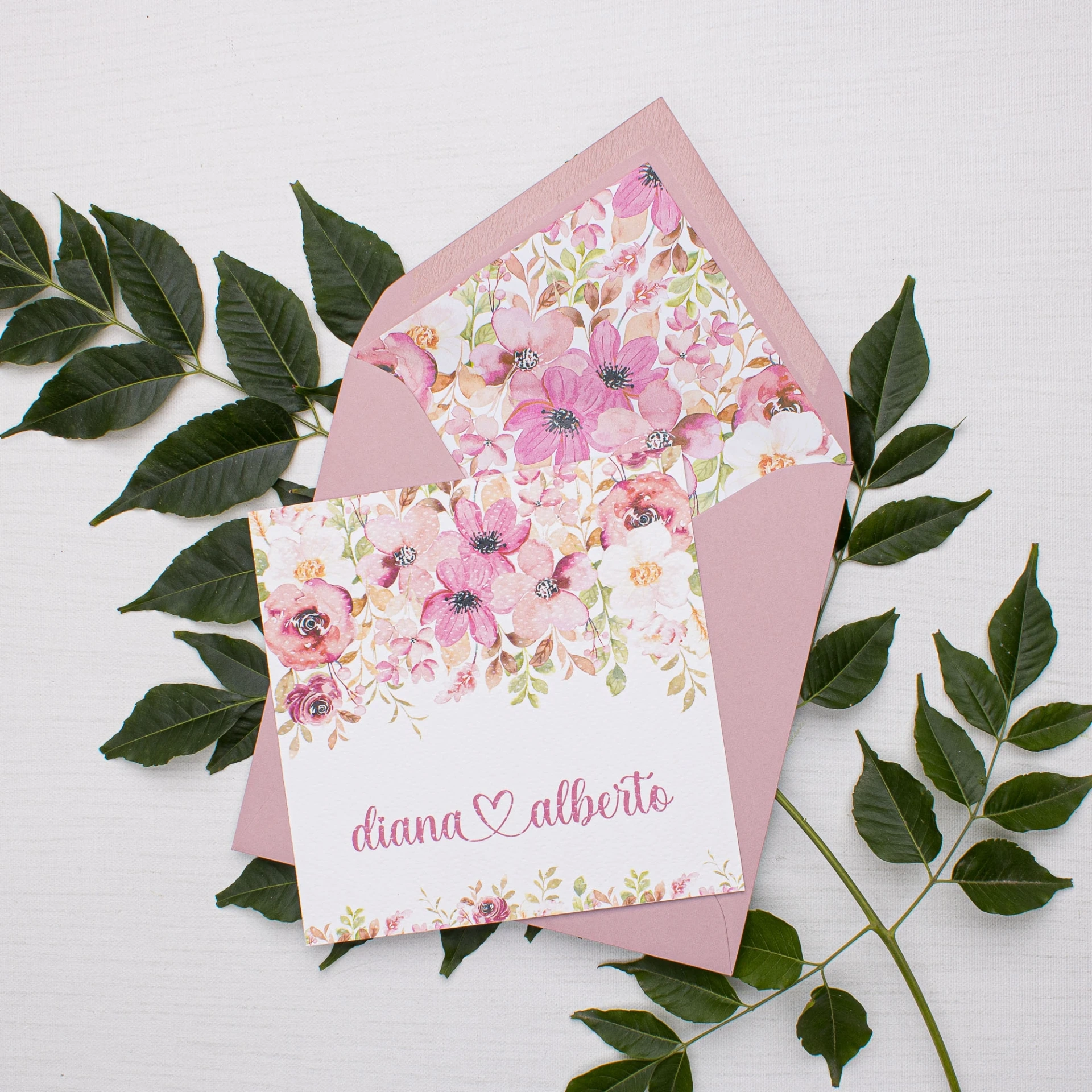 INVITACIÓN DE BODA ROSE AND ROSES (SI, Verjurado Blanco)