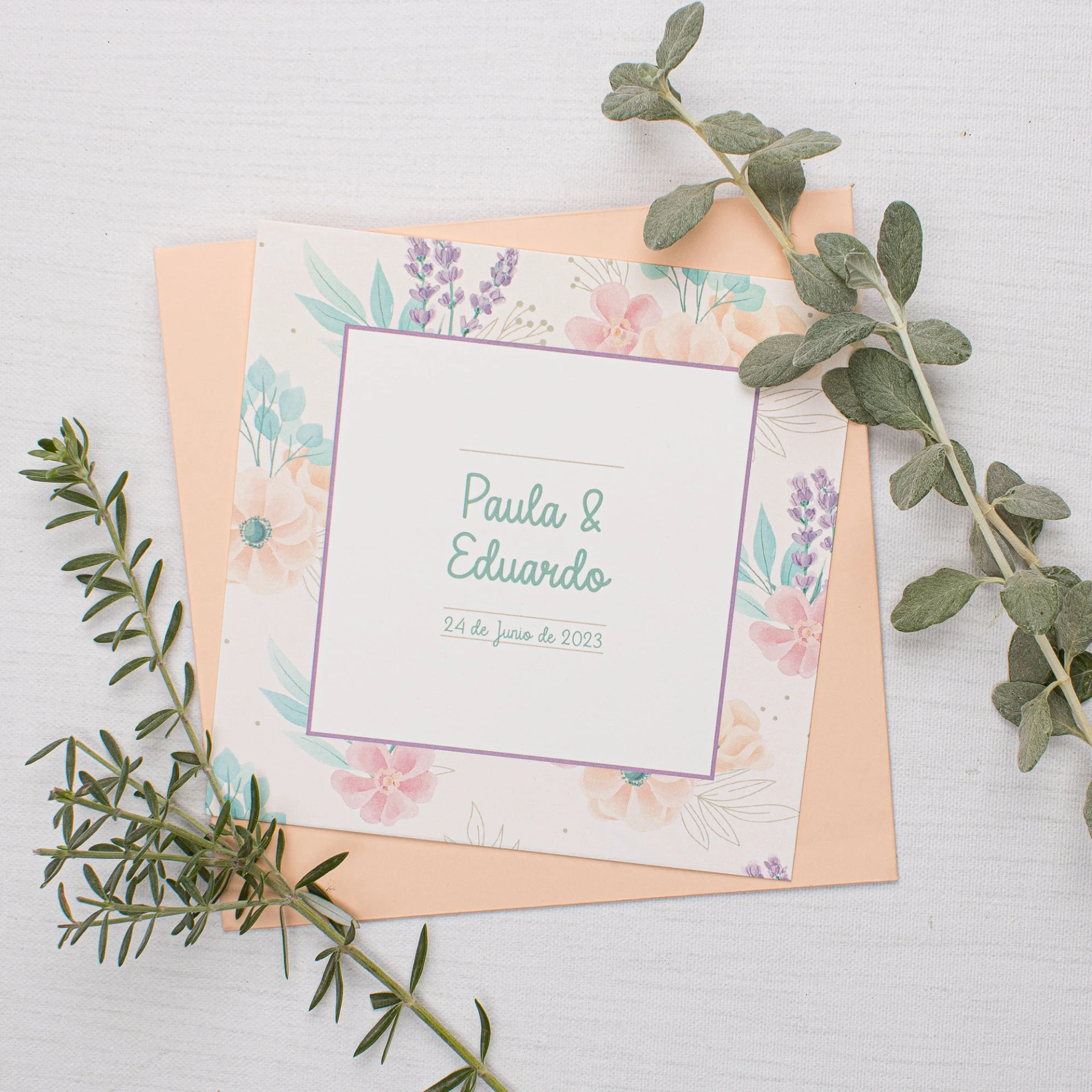 Invitación de boda Peach Pastel
