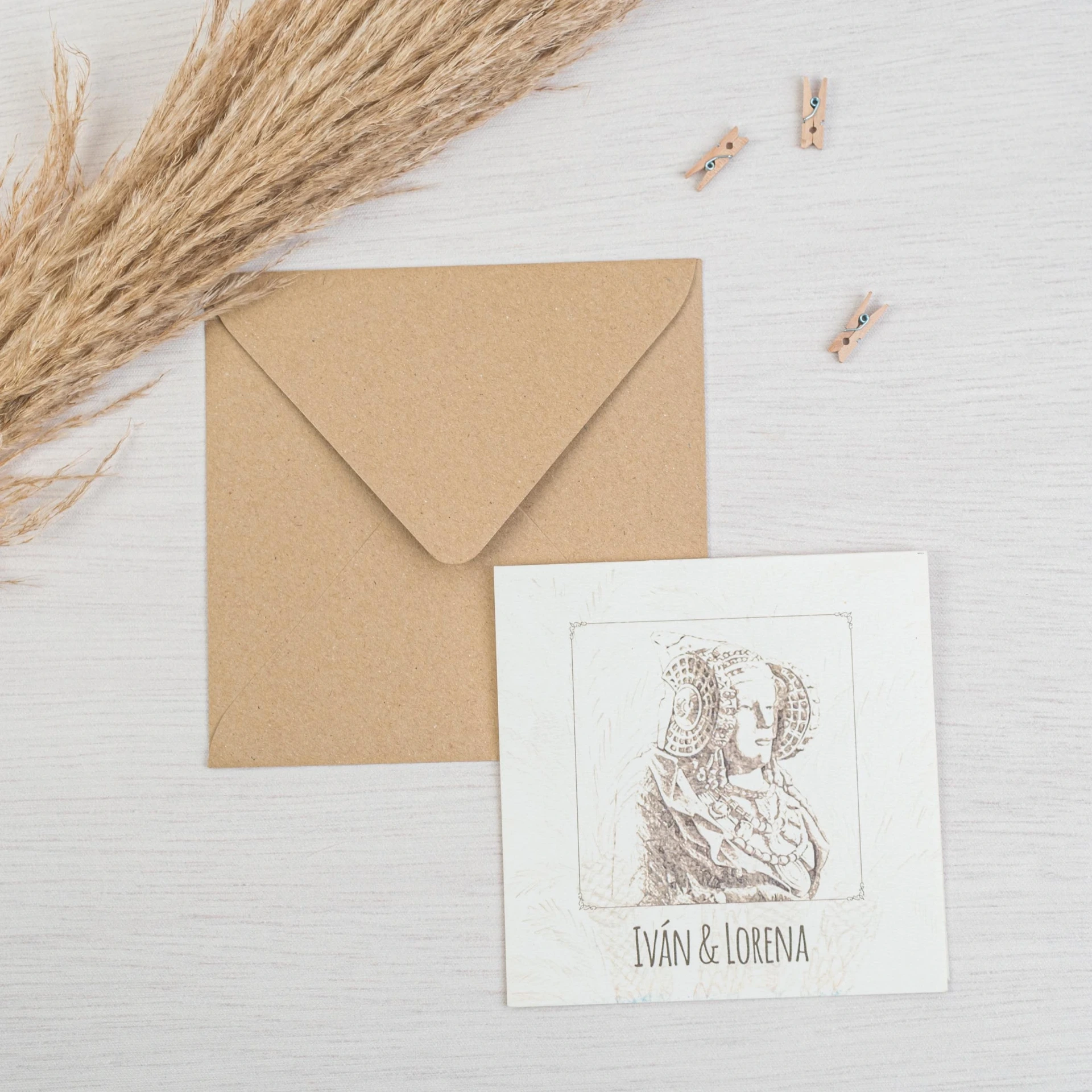 Invitación de boda Elche Dama (SI, Verjurado Blanco)