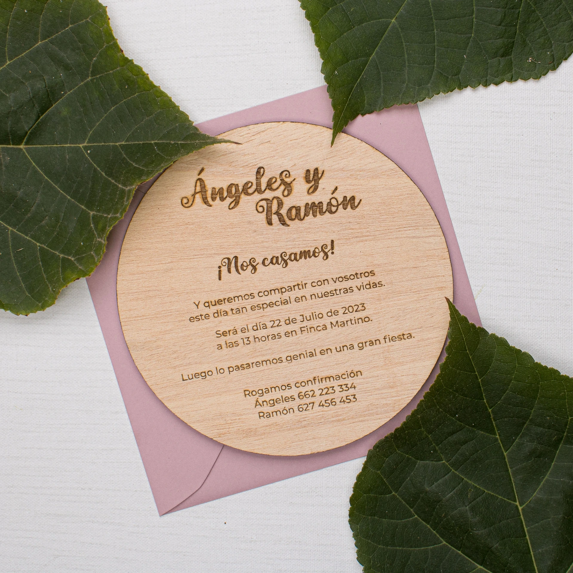 INVITACIÓN DE BODA CIRCULAR WOOD