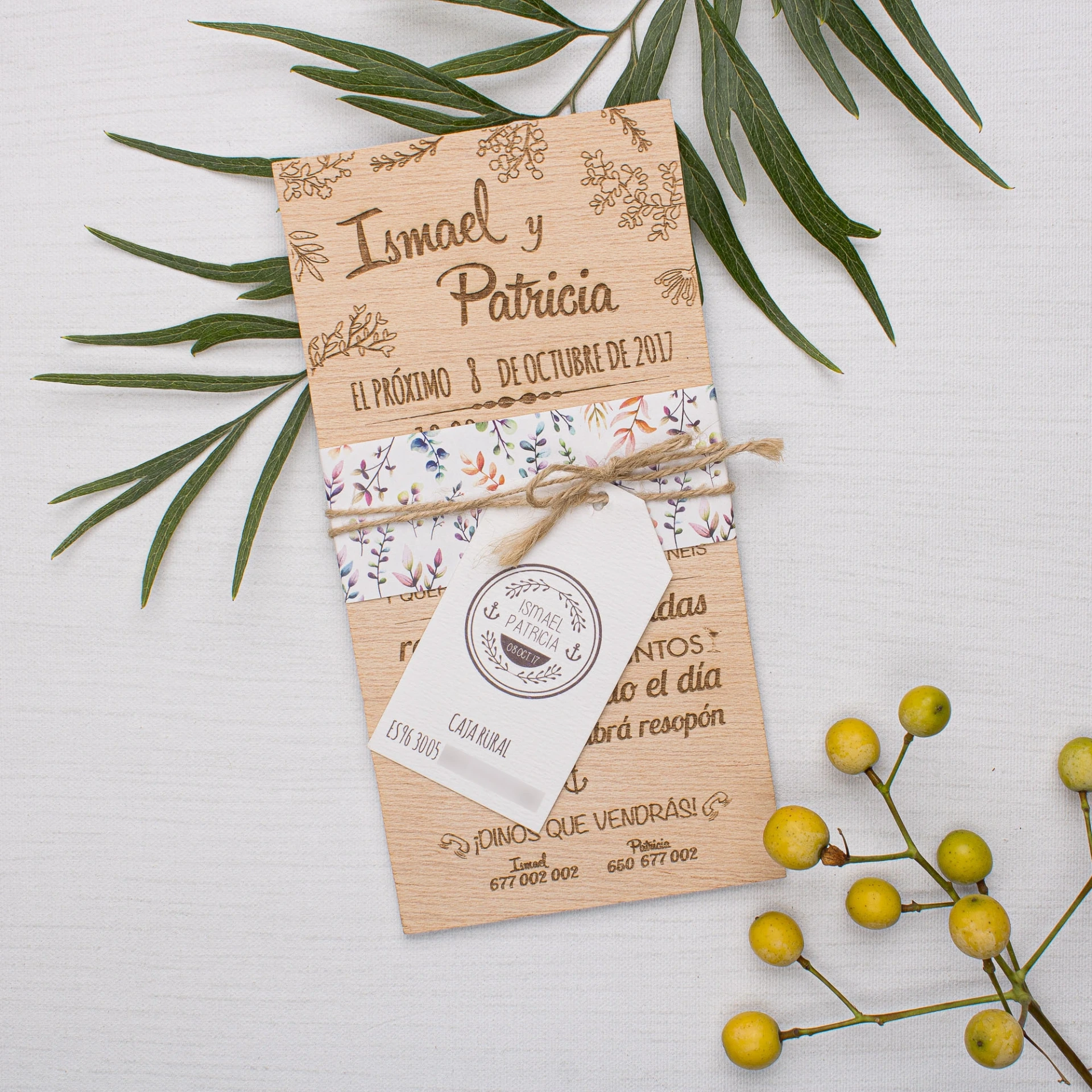 Invitación de boda Floral Wood