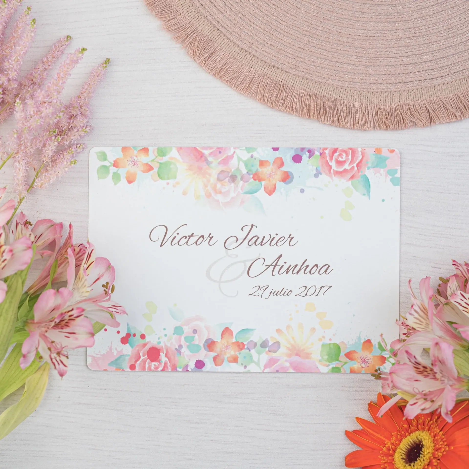 INVITACIÓN DE BODA AMERICA FLORAL (SI, AZUL CIELO)