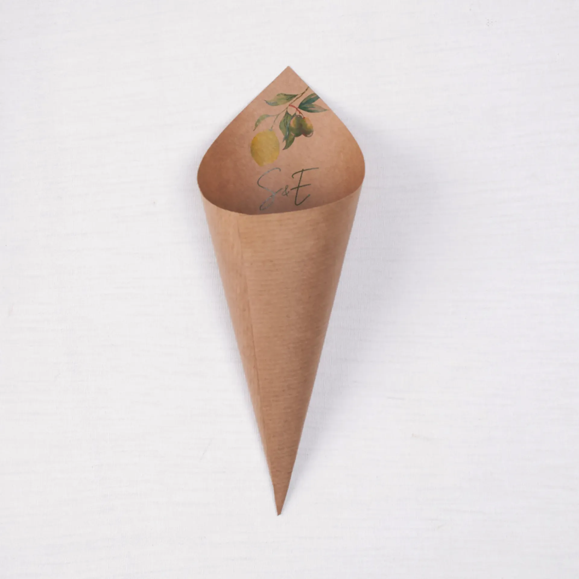 Frescura mediterránea · Cono boda kraft limón (PEQUEÑO- ideal para flor seca)