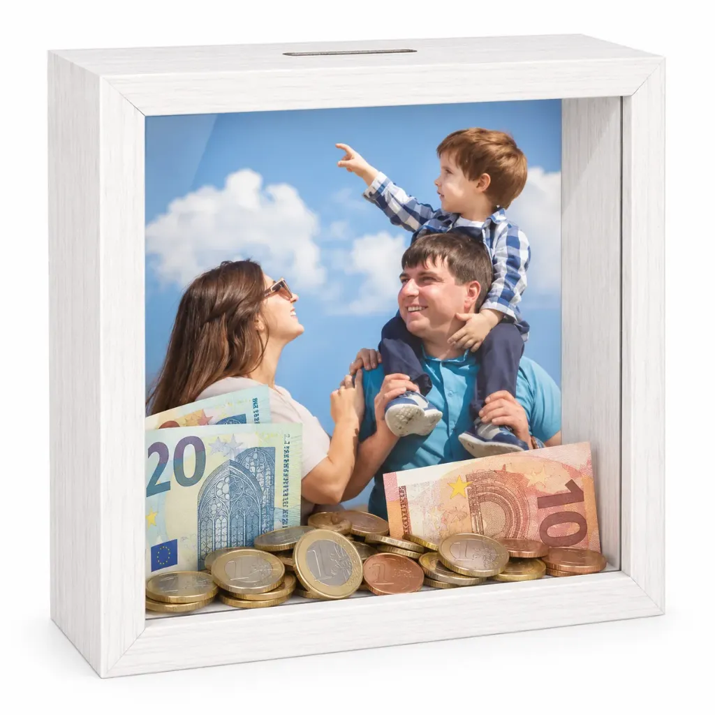 💰 AHORROS CON HISTORIA · HUCHA PORTAFOTOS PERSONALIZADA