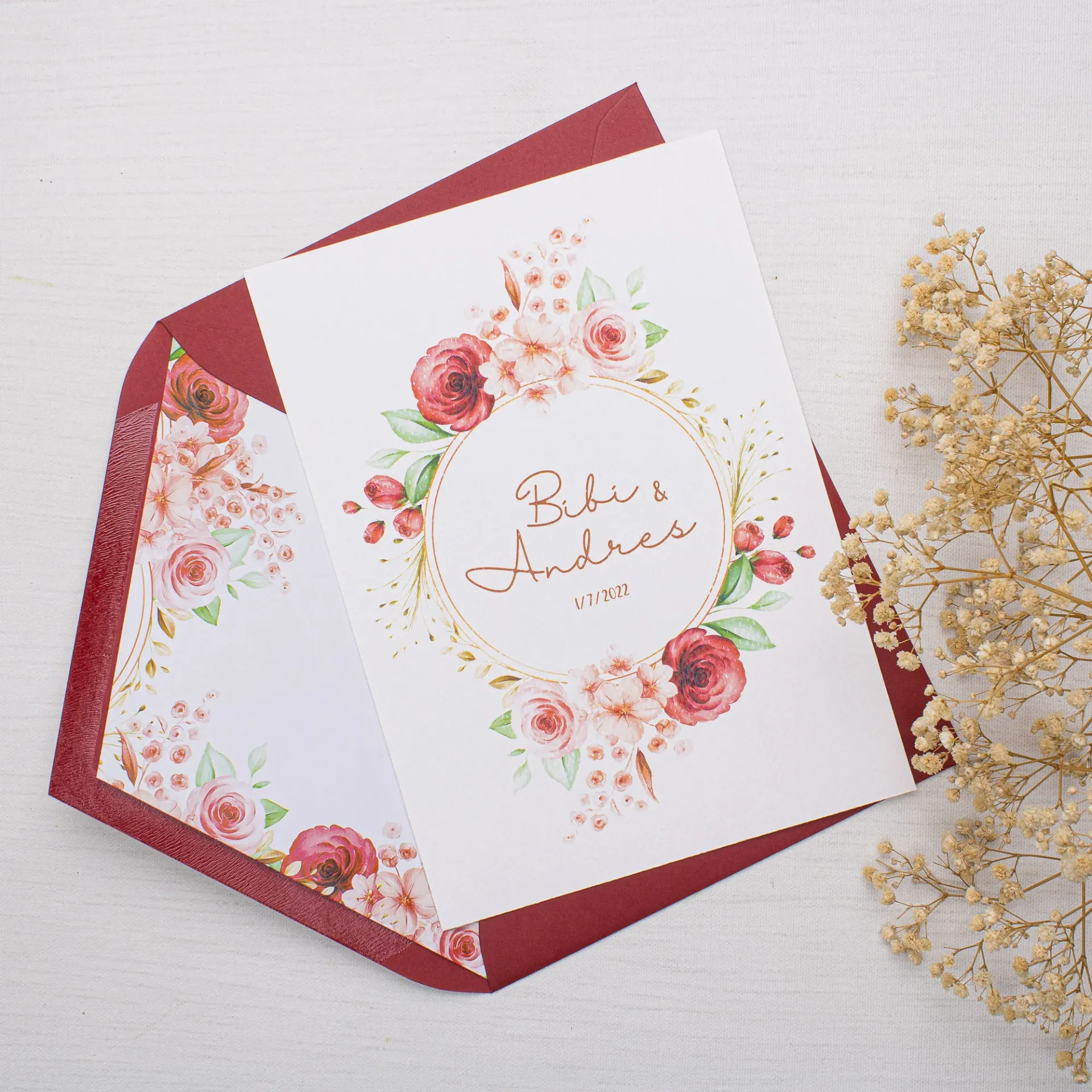 INVITACIÓN DE BODA BURDEOS PEACH