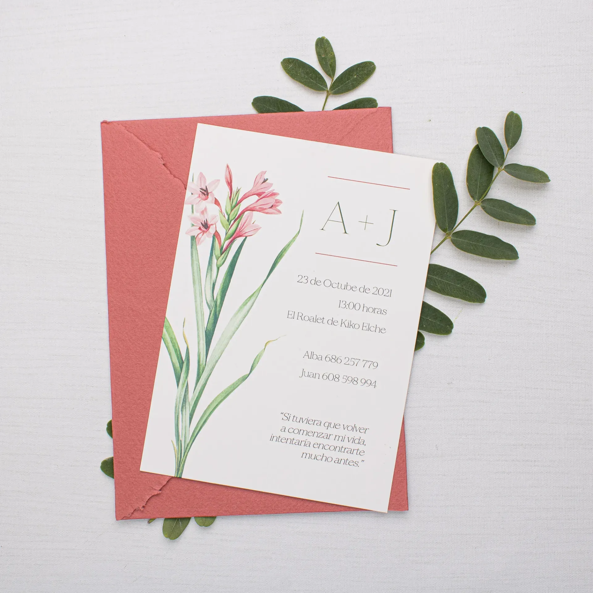 INVITACIÓN DE BODA FLORAL MOOD (SI, AZUL CIELO)