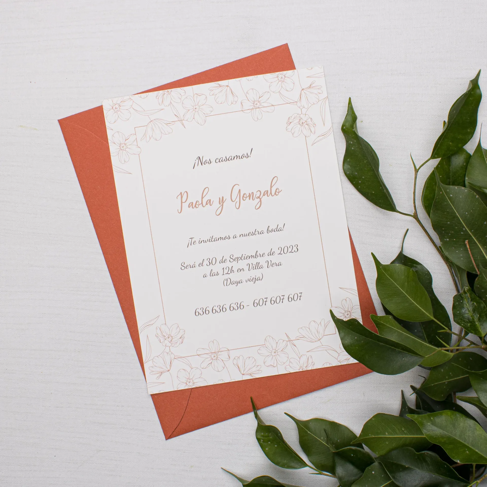 INVITACIÓN DE BODA TEJA