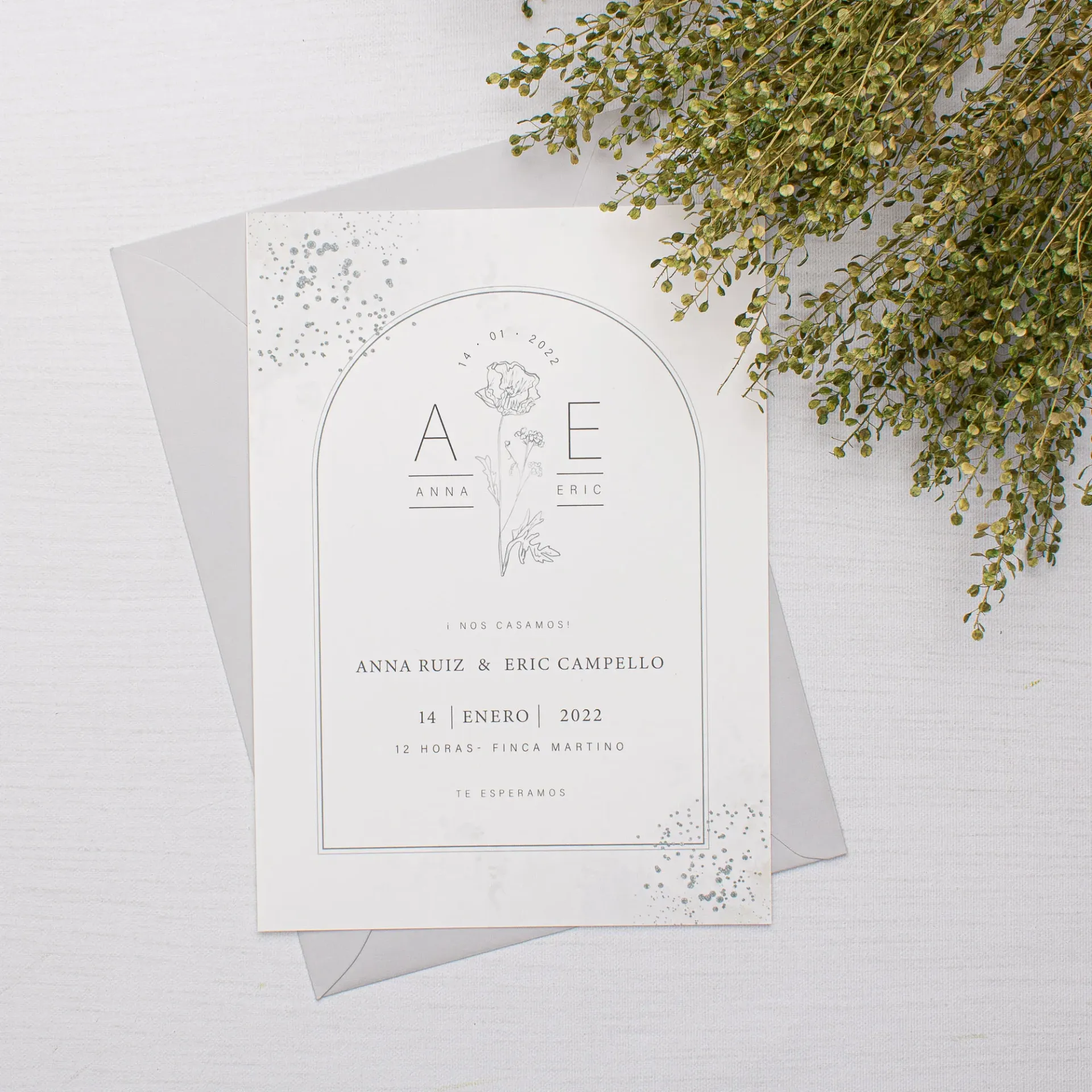 INVITACIÓN DE BODA ARCO GLITTER (SI, AZUL CIELO)