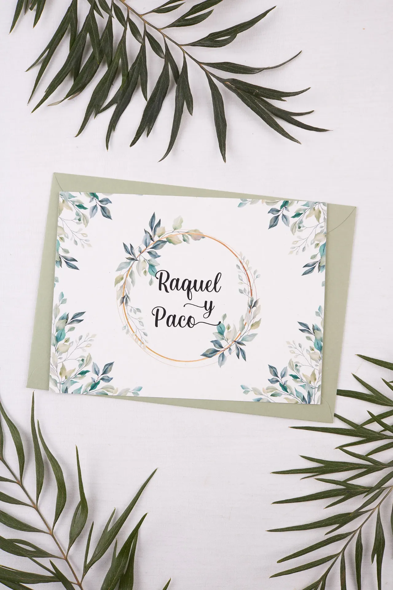 INVITACIÓN DE BODA BOTANIC GOLD (SI, AZUL CIELO)