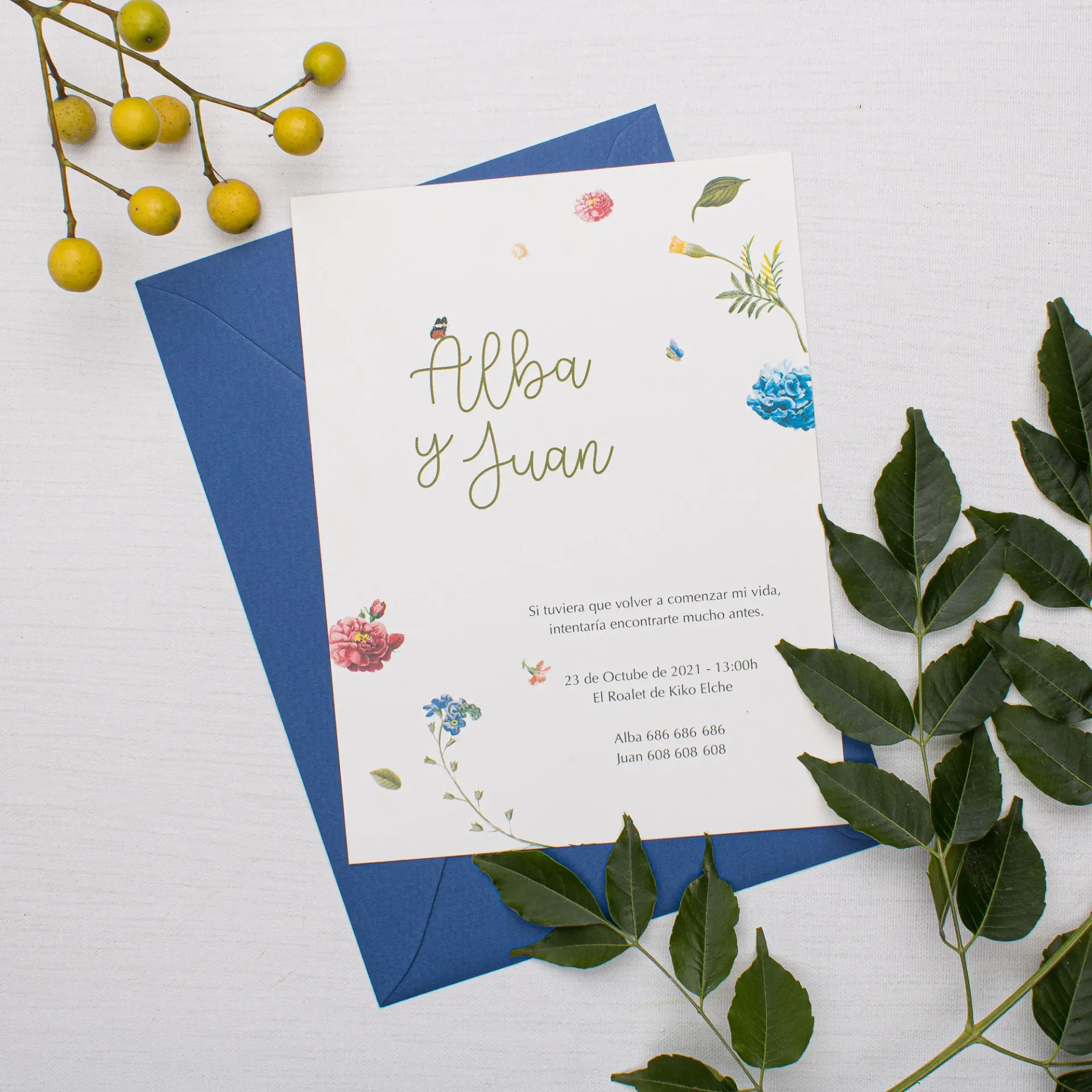 INVITACIÓN DE BODA DELICATE SPRING (SI, AZUL CIELO)