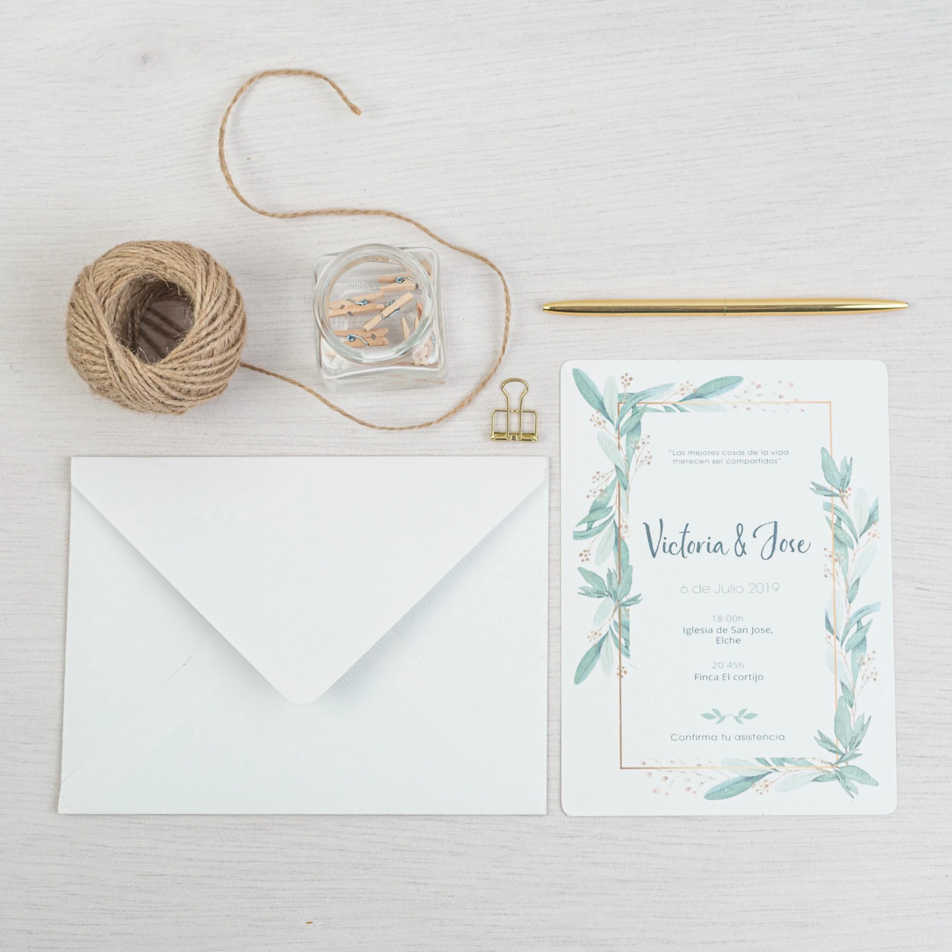 INVITACIÓN DE BODA ELEGANT OLIVE (SI, AZUL CIELO)