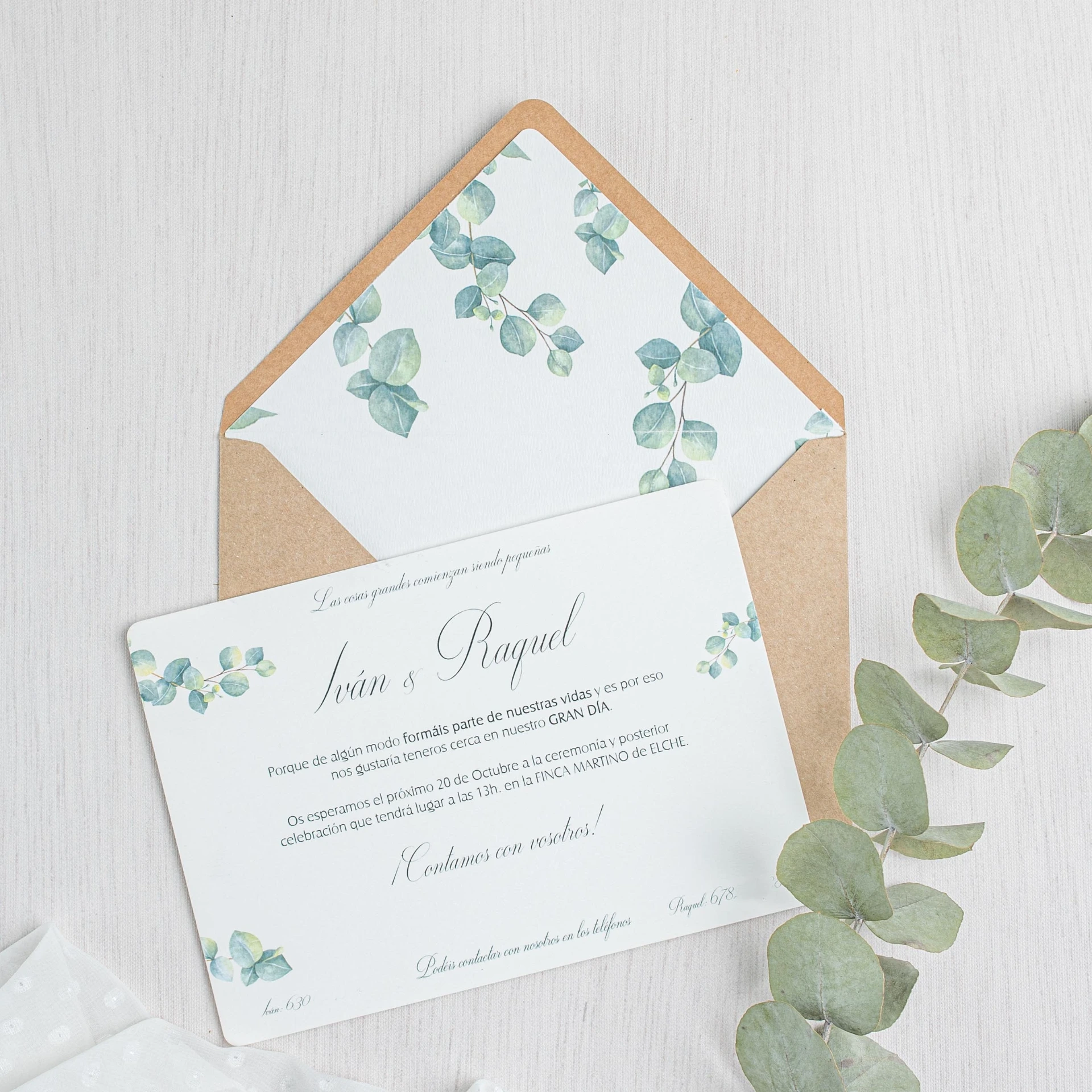 INVITACIÓN DE BODA EUCALYPTUS (SI, AZUL CIELO)