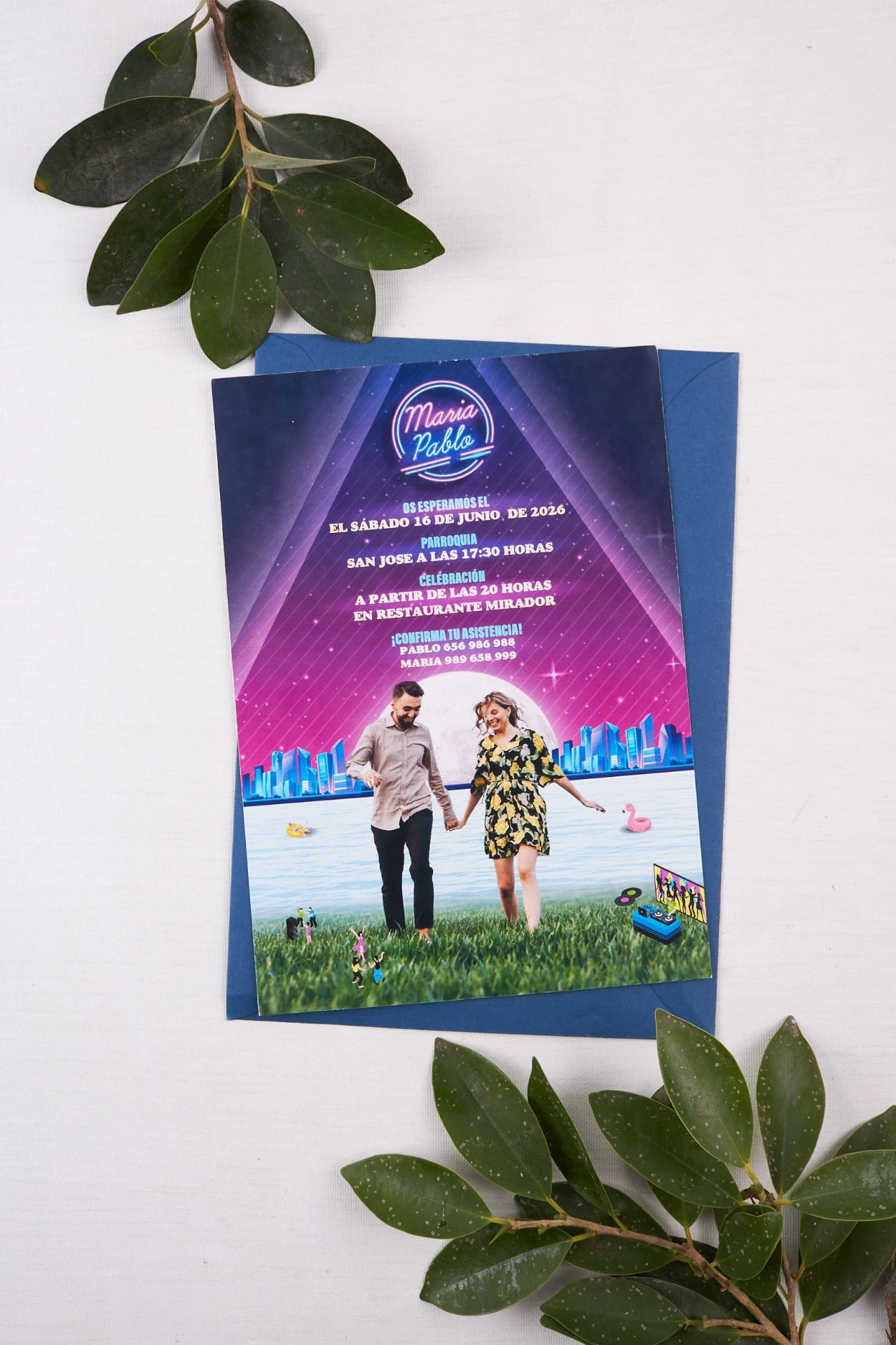 INVITACIÓN DE BODA FESTIVAL (SI, AZUL CIELO)