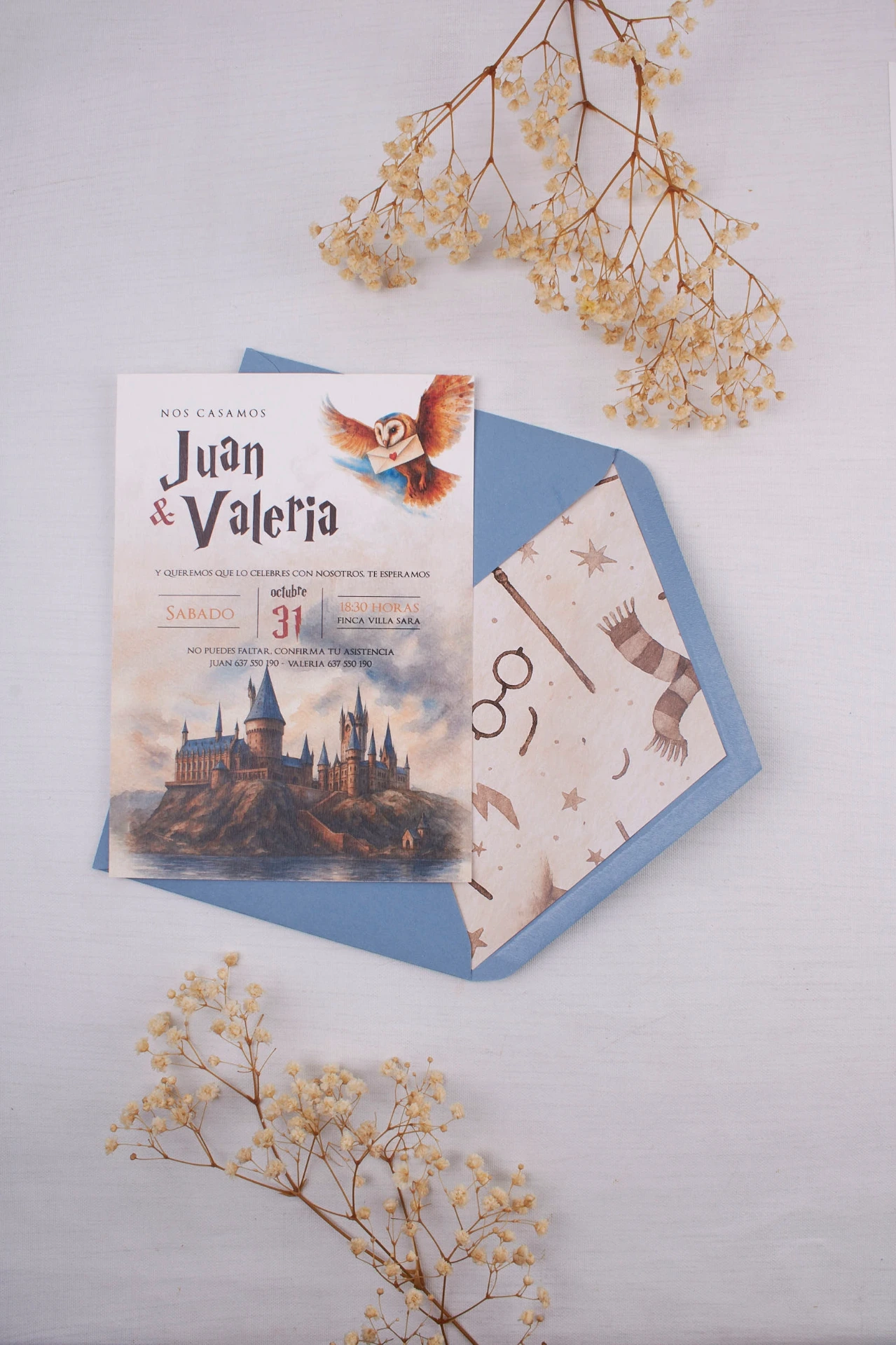 INVITACIÓN DE BODA MÁGICA (SI, AZUL CIELO)