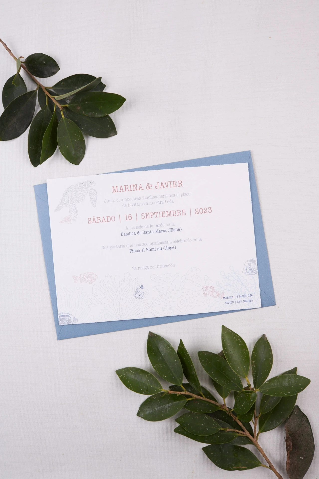INVITACIÓN DE BODA MARINA (SI, AZUL CIELO)