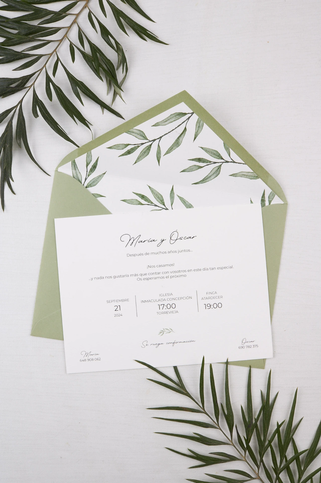 Invitación de boda Minimal Olivo (SI, AZUL CIELO)