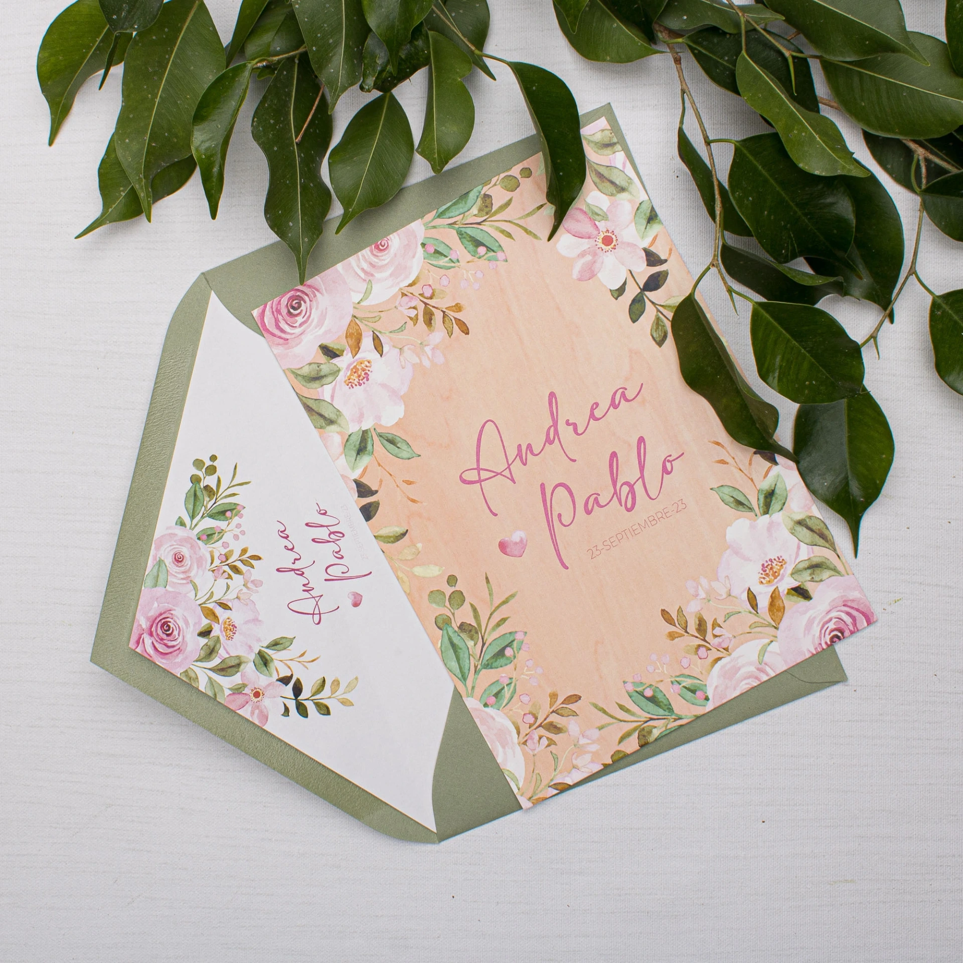 INVITACIÓN DE BODA NATURAL ROSÉ (SI, AZUL CIELO)