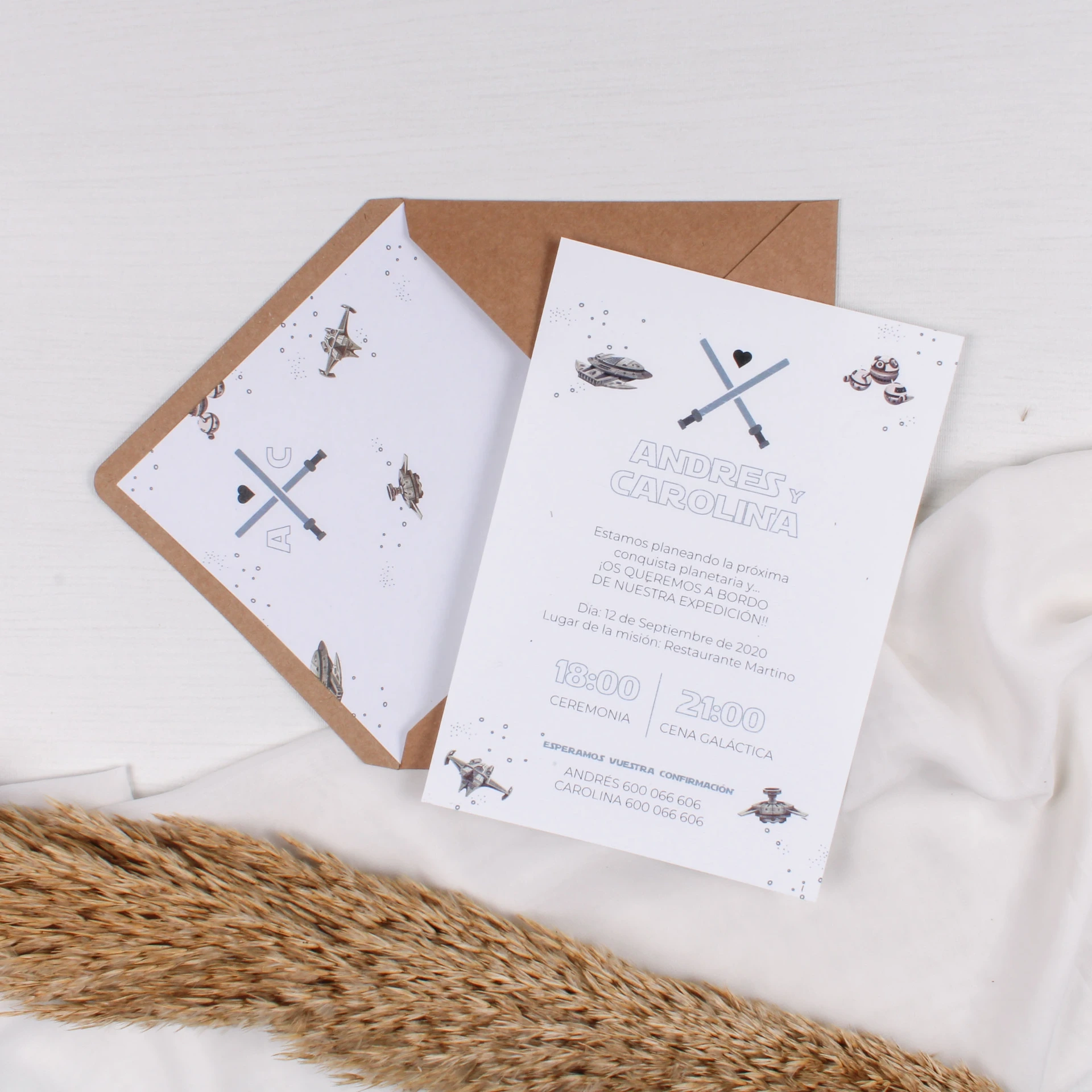 Invitación de boda Amor Galáctico (SI, AZUL CIELO)