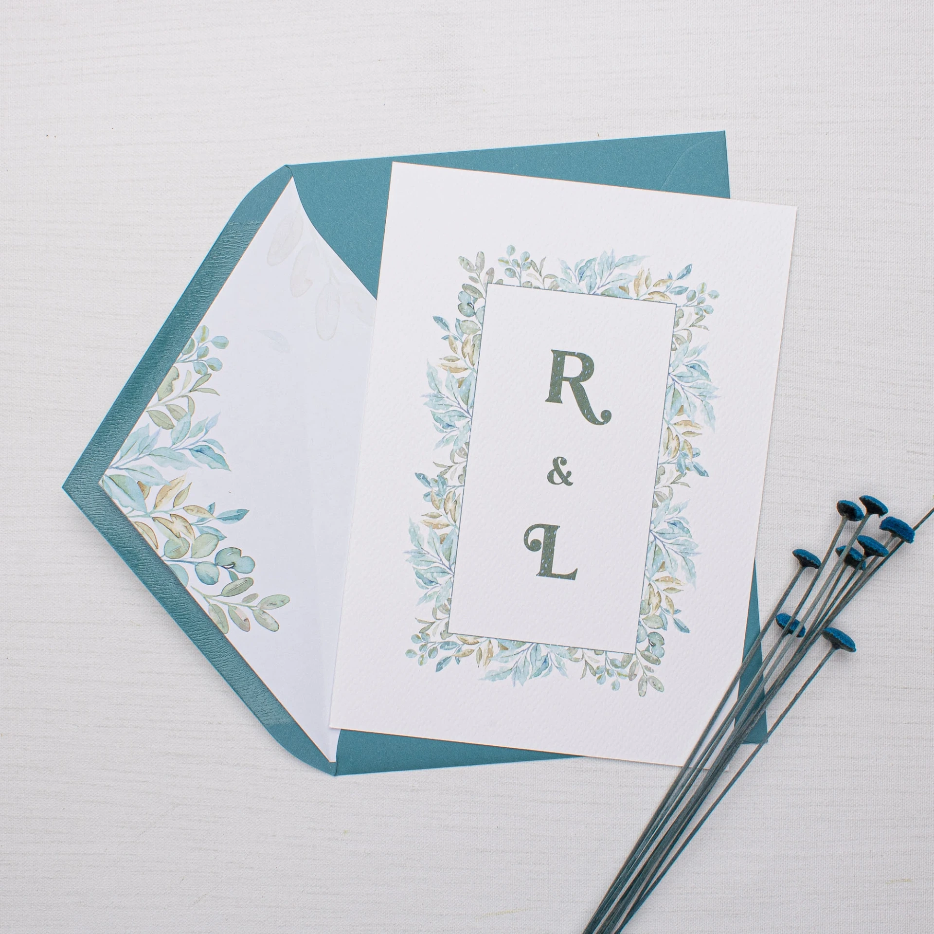 INVITACIÓN DE BODA TURQUESA LEAVES (SI, AZUL CIELO)