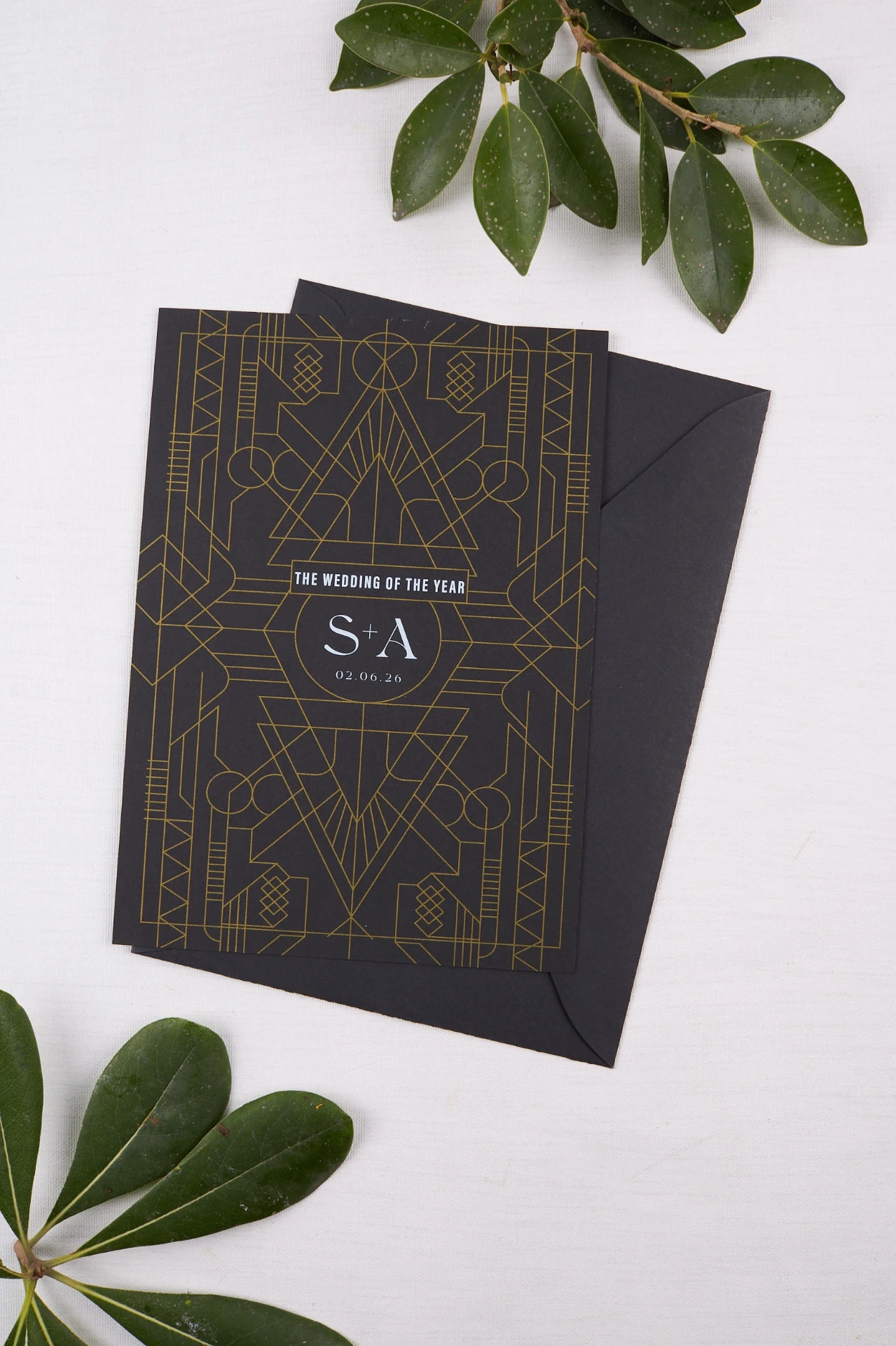 Invitación de boda Art Decó Noir